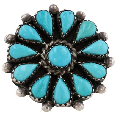 Phyllis Beyuka Zuni Sterling Turquoise Cluster Ring Sz 4