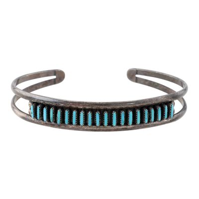 Signed Zuni Sterling Turquoise Needlepoint Cuff Bracelet