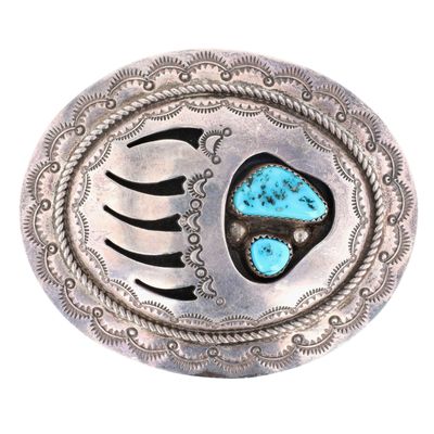 Wilbur Musket Navajo Sterling Turquoise Bear Paw Belt Buckle