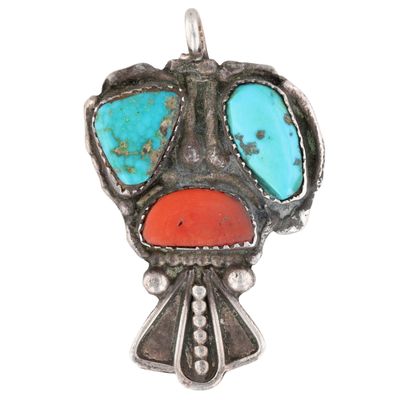 Vintage Navajo Sterling Turquoise Coral Pendant