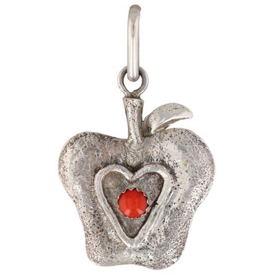 Signed Navajo Sterling Coral Tufa Cast Apple Pendant