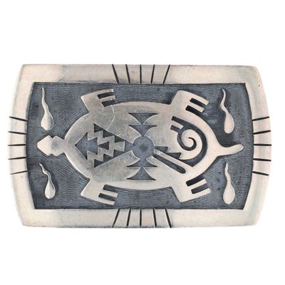 Mark Tawahongva Hopi Sterling Overlay Turtle Belt Buckle