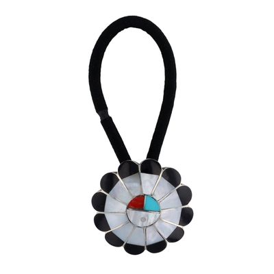 Denise Siutza Zuni Sterling Multi-Stone Inlay Sunface Hair Tie