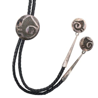 Vintage Hopi Sterling Overlay Bolo Tie