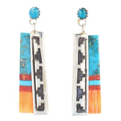 Eddie Johnson Navajo Sterling Multi-Stone Inlay Earrings