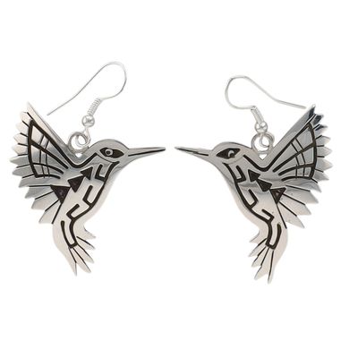 Sonny Gene Navajo Sterling Hummingbird Overlay Earrings