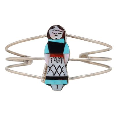 Joyce Waseta Zuni Sterling Multi-Stone Inlay Maiden Cuff Bracelet
