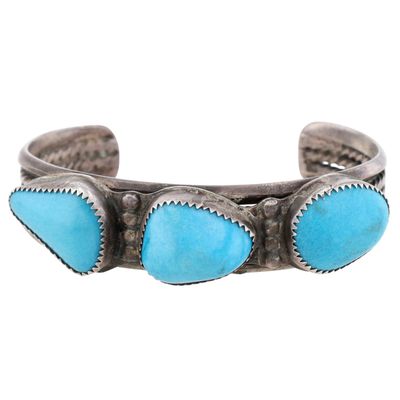Vintage Navajo Sterling Turquoise Chunk Cuff Bracelet