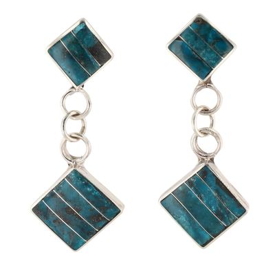 Richardson's Trading Post: Michelle Haloo Zuni Sterling Turquoise Inlay Dangle Earrings