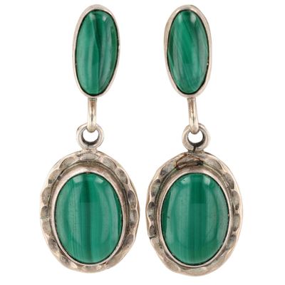 Running Bear Sterling Malachite Dangle Earrings