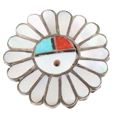 Vintage Zuni Sterling Multi-Stone Sunface Inlay Ring Sz 5