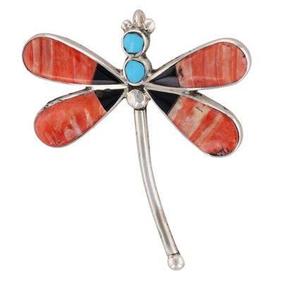Angus Ahiyite Zuni Sterling Multi-Stone Inlay Dragonfly Pendant/Brooch