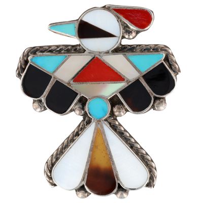 Vintage Zuni Sterling Multi-Stone Inlay Thunderbird Brooch