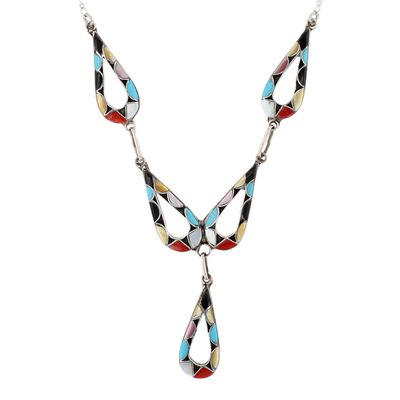 Emma Bowekaty Zuni Sterling Multi-Stone Inlay Necklace