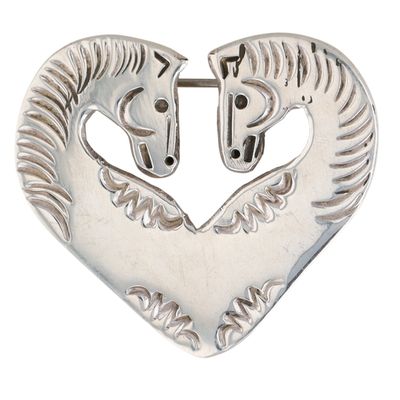 Robbie Manuelito Navajo Sterling Loving Horse Brooch
