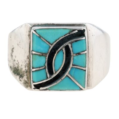 Elaine Bobelu Zuni Sterling Turquoise Inlay Ring Sz 7.5