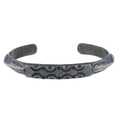 Vintage Navajo Sterling Stamped Oxidized Cuff Bracelet