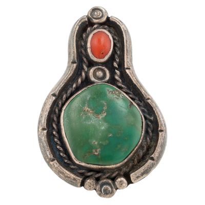 Vintage Navajo Sterling Turquoise Coral Ring Sz 10