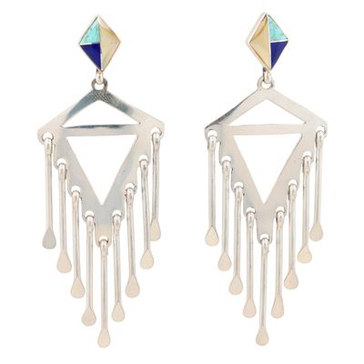 Navajo Sterling Multi-Stone Inlay Dangle Earrings