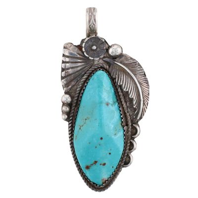 Signed Navajo Sterling Turquoise Chunk Pendant