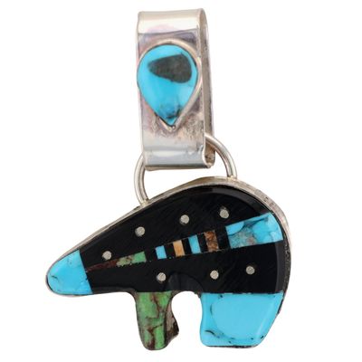 Ray Jack Navajo Sterling Multi-Stone Inlay Bear Pendant