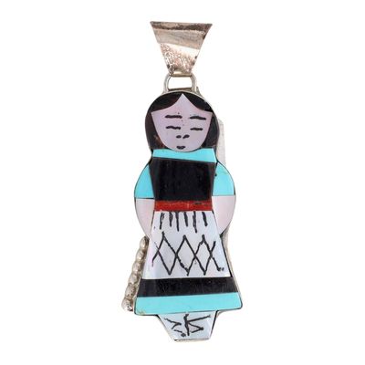 Joyce Waseta Zuni Sterling Multi-Stone Inlay Maiden Pendant