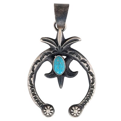 Kevin Billah Navajo Sterling Kingman Turquoise Naja Pendant