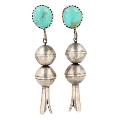 Richardson's Trading Post: Signed Navajo Sterling Turquoise Squash Blossom Earrings