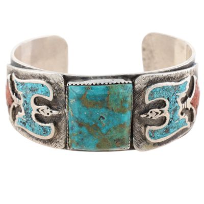 Vintage Navajo Sterling Multi-Stone Peyote Bird Cuff Bracelet
