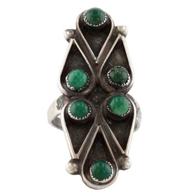 Vintage Zuni Sterling Green Turquoise Snake Eye Ring Sz 6.5