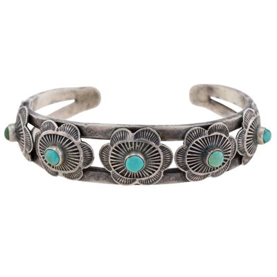 Vintage Navajo Sterling Turquoise Stamped Cuff Bracelet