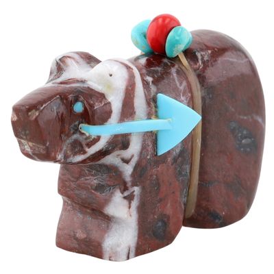 Bennie Bacy Zuni Vermillion Marble Bear Fetish Carving