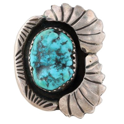 Signed Navajo Sterling Turquoise Ring Sz 7
