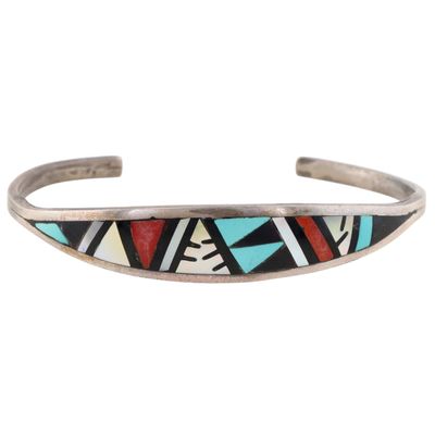Signed Zuni Sterling Multi-Stone Inlay Cuff Bracelet