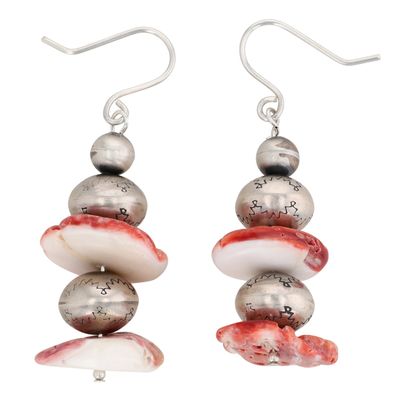 Navajo Sterling Spiny Oyster Stamped Bead Earrings