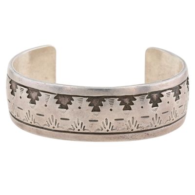 Signed Navajo Sterling Stamped Cuff Bracelet