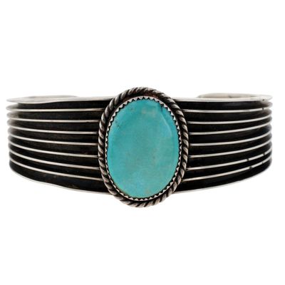 Charlie John Navajo Sterling Turquoise Rail Cuff Bracelet