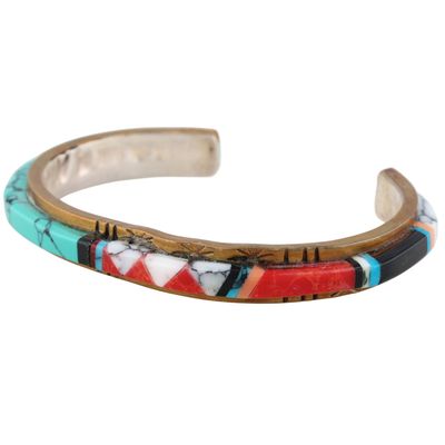Signed Navajo Sterling Multi-Stone Inlay Cuff Bracelet