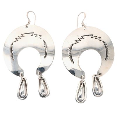 Harold Joe Jr. Navajo Sterling Stamped Naja Dangle Earrings