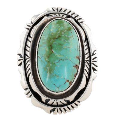Eugene Belone Navajo Sterling Turquoise Tooled Ring Sz 8