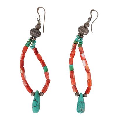 Navajo Sterling Spiny Oyster Turquoise Bead Earrings