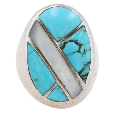Vintage Navajo Sterling Multi-Stone Inlay Ring Sz 10.5