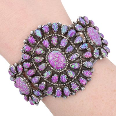Durena Wauneka Zuni Sterling Opal Cluster Cuff Bracelet