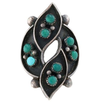 Vintage Signed Zuni Sterling Turquoise Snake Eye Ring Sz 7.5