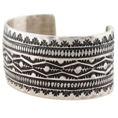 Richardson's Trading Post: Leonard Maloney Navajo Sterling Stamped Cuff Bracelet