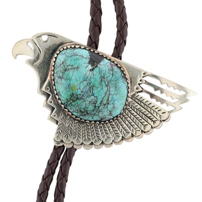 Armand American Horse Lakota Tribe Nickel Silver Turquoise Eagle Bolo Tie