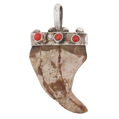 Vintage Navajo Sterling Coral Carved Tooth Pendant