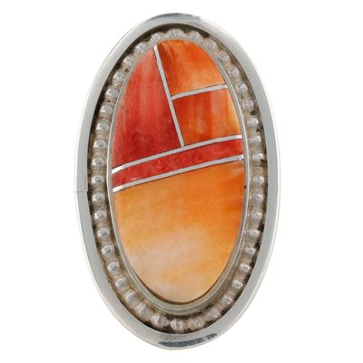 Harold Smith Navajo Sterling Spiny Oyster Inlay Ring Sz 7