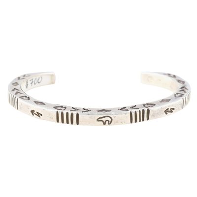 Signed Navajo Sterling Heavy Gauge Stamped Cuff Bracelet