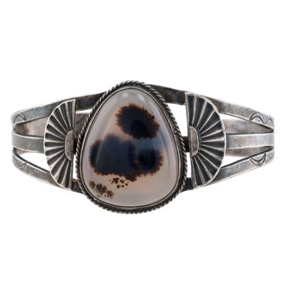 Vintage Navajo Sterling Dendritic Agate Cuff Bracelet